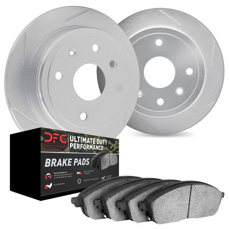 5402-42011 Slotted Brake Rotors with Ultimate-Duty Brake Pads Kit [Silver], Fits Select Mopar, Position: Rear