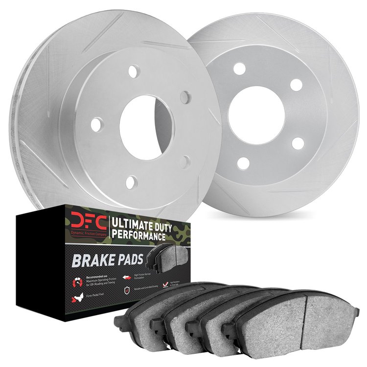 5402-42017 Slotted Brake Rotors with Ultimate-Duty Brake Pads Kit [Silver], 1982-1989 Multiple Makes/Models, Position: Front