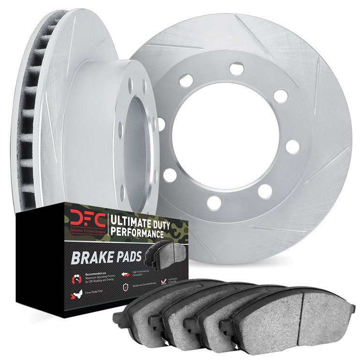 5402-48014 Slotted Brake Rotors with Ultimate-Duty Brake Pads Kit [Silver], 1992-2002 GM, Position: Front
