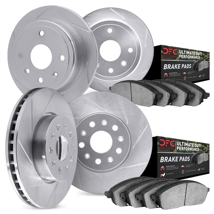 5404-42012 Slotted Brake Rotors with Ultimate-Duty Brake Pads Kit [Silver], 1993-1998 Mopar, Position: Front and Rear