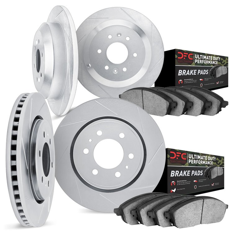 5404-67002 Slotted Brake Rotors with Ultimate-Duty Brake Pads Kit [Silver], 2005-2007 Infiniti/Nissan, Position: Front and Rear