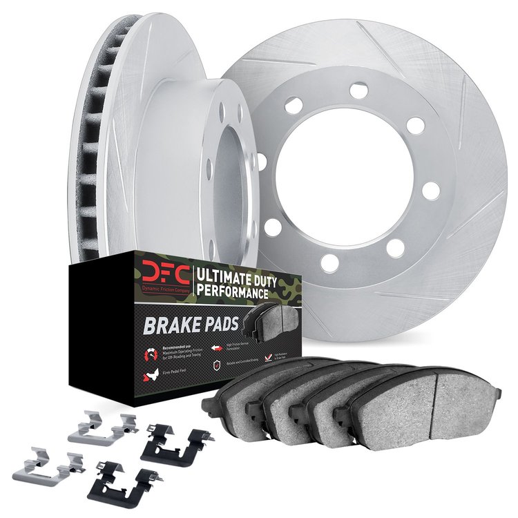 5412-48037 Slotted Brake Rotors with Ultimate-Duty Brake Pads Kit & Hardware [Silver], 2001-2020 GM, Position: Front