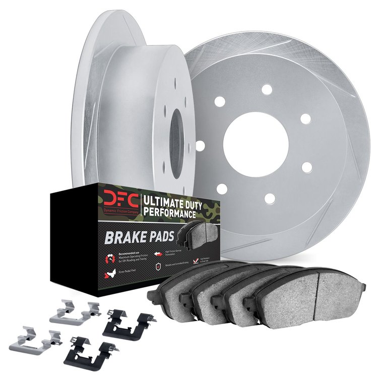 5412-54037 Slotted Brake Rotors with Ultimate-Duty Brake Pads Kit & Hardware [Silver], 1997-2004 Ford/Lincoln/Mercury/Mazda, Pos
