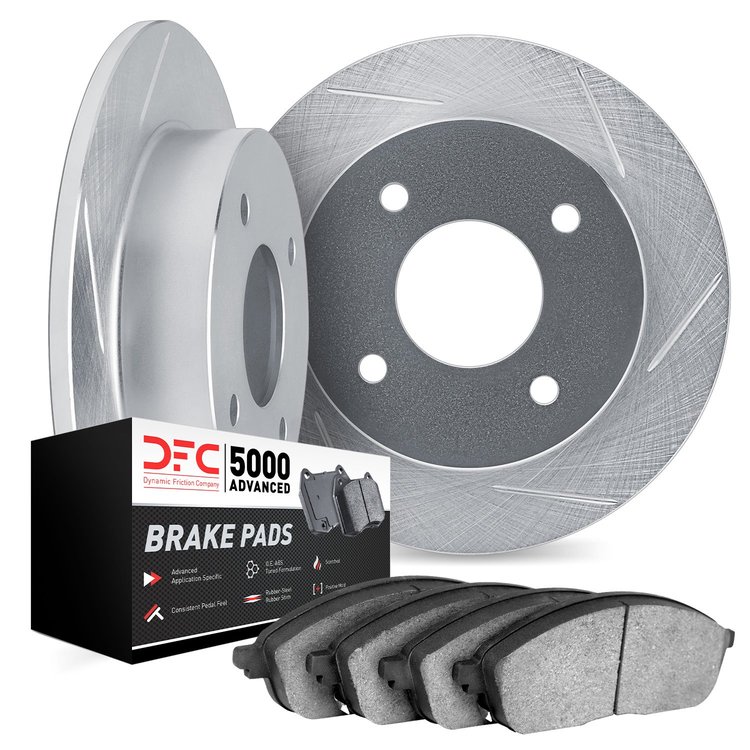 5502-07002 Slotted Brake Rotors w/5000 Advanced Brake Pads Kit [Silver], 1968-1992 Multiple Makes/Models, Position: Front