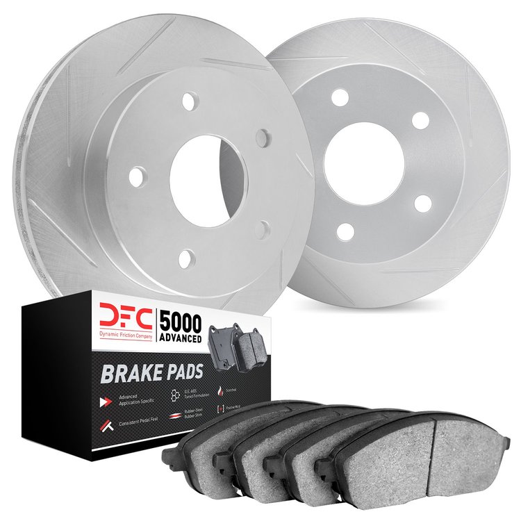 5502-67005 Slotted Brake Rotors w/5000 Advanced Brake Pads Kit [Silver], Fits Select Infiniti/Nissan, Position: Rear
