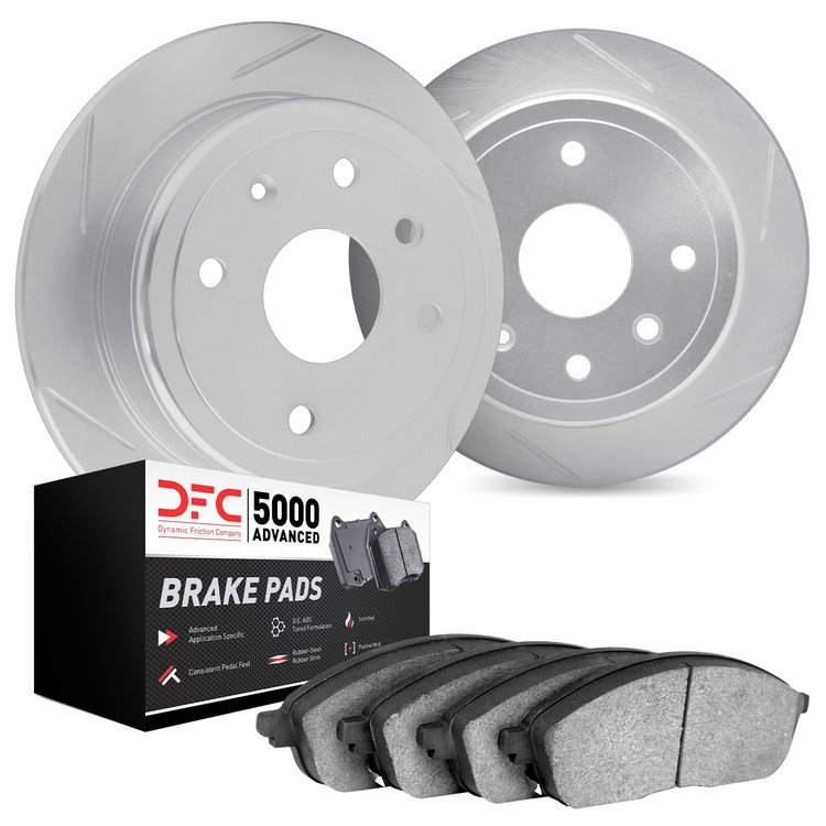 5502-73005 Slotted Brake Rotors w/5000 Advanced Brake Pads Kit [Silver], 2016-2018 Audi/Volkswagen, Position: Rear