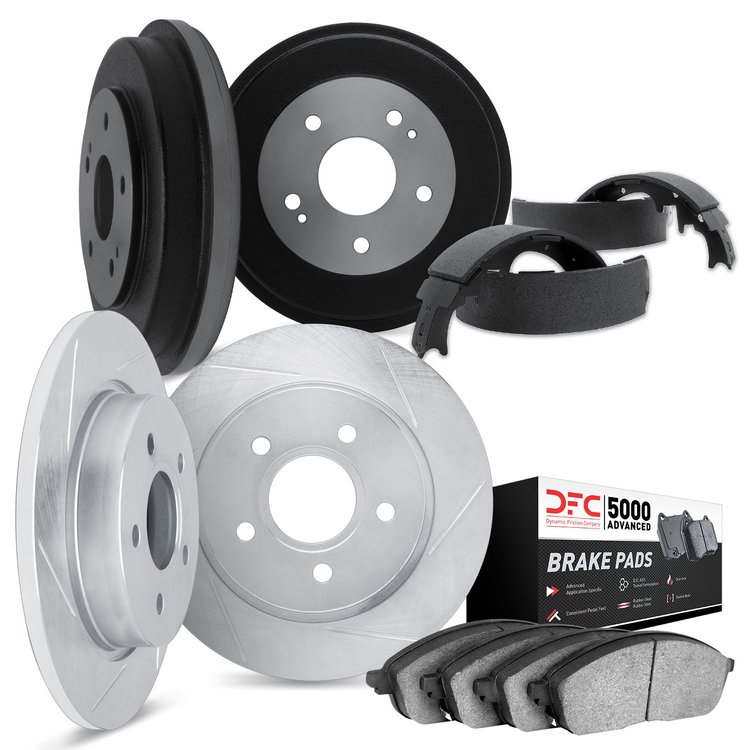 5504-74010 Slotted Brake Rotors w/5000 Advanced Brake Pads/Drums & Shoes Kit [Silver], 1973-1978 Audi/Volkswagen, Position: Fron
