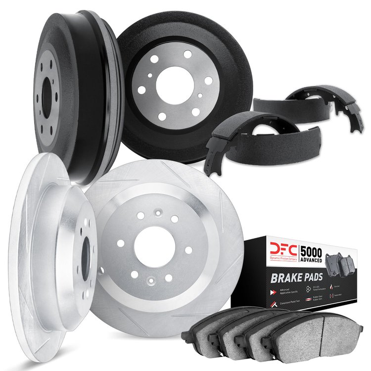 5504-76001 Slotted Brake Rotors w/5000 Advanced Brake Pads/Drums & Shoes Kit [Silver], 1981-1985 Lexus/Toyota/Scion, Position: F