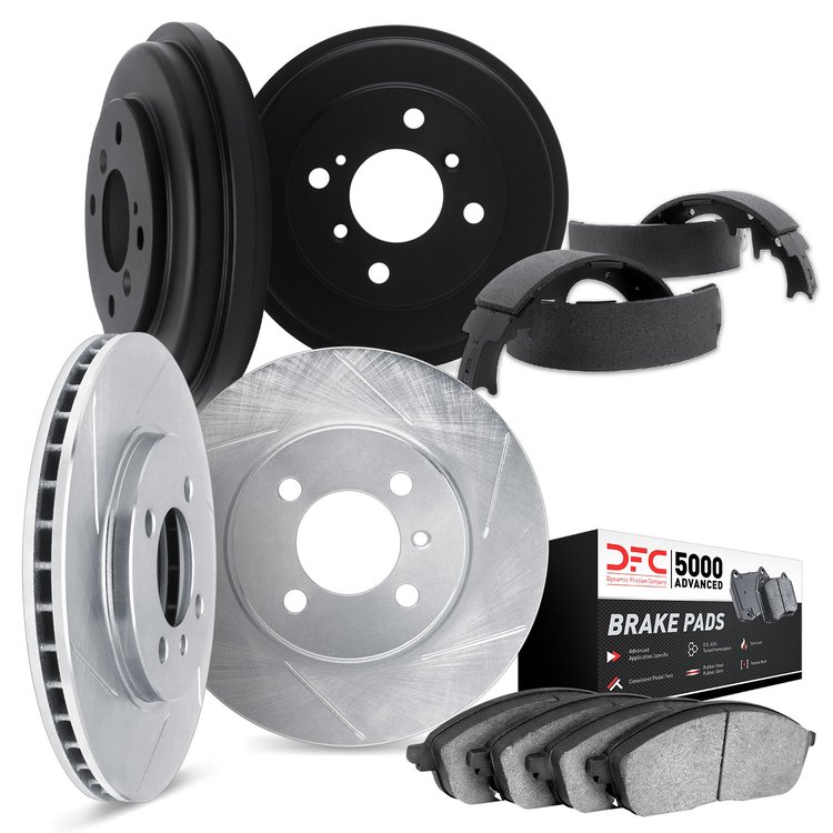 5504-92002 Slotted Brake Rotors w/5000 Advanced Brake Pads/Drums & Shoes Kit [Silver], 2006-2008 Audi/Volkswagen, Position: Fron