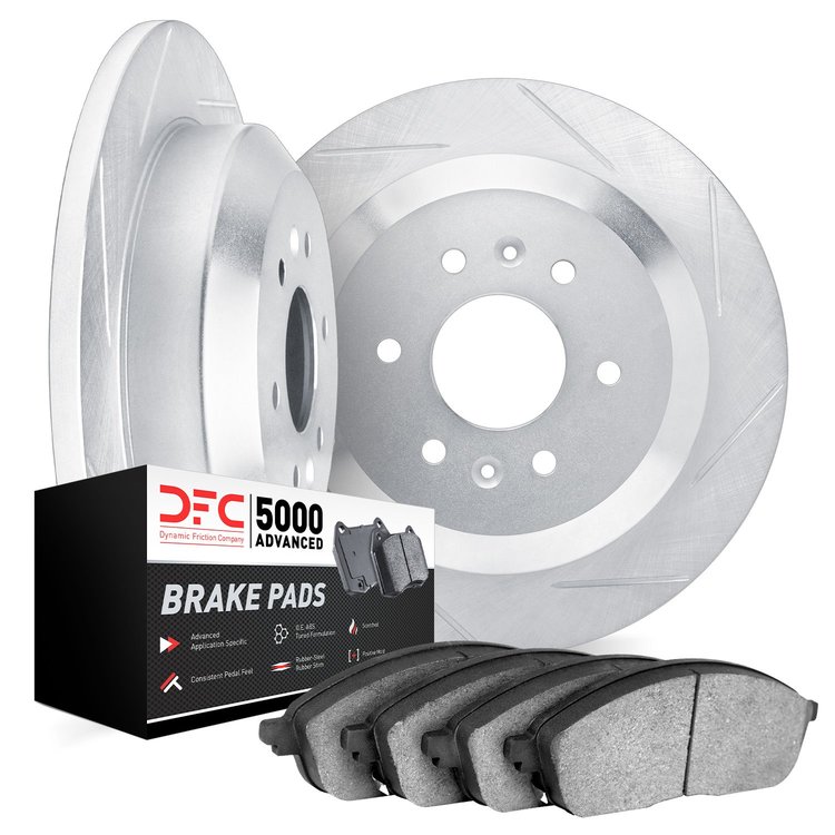 5512-21041 Slotted Brake Rotors w/5000 Advanced Brake Pads Kit & Hardware [Silver], 2009-2010 Kia/Hyundai/Genesis, Position: Rea