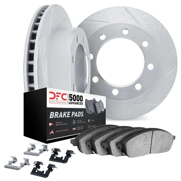 5512-40008 Slotted Brake Rotors w/5000 Advanced Brake Pads Kit & Hardware [Silver], 1973-1974 Mopar, Position: Front