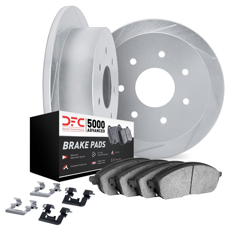 5512-54121 Slotted Brake Rotors w/5000 Advanced Brake Pads Kit & Hardware [Silver], 1997-2004 Ford/Lincoln/Mercury/Mazda, Positi