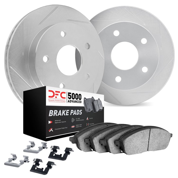 5512-58032 Slotted Brake Rotors w/5000 Advanced Brake Pads Kit & Hardware [Silver], 2014-2016 Acura/Honda, Position: Front