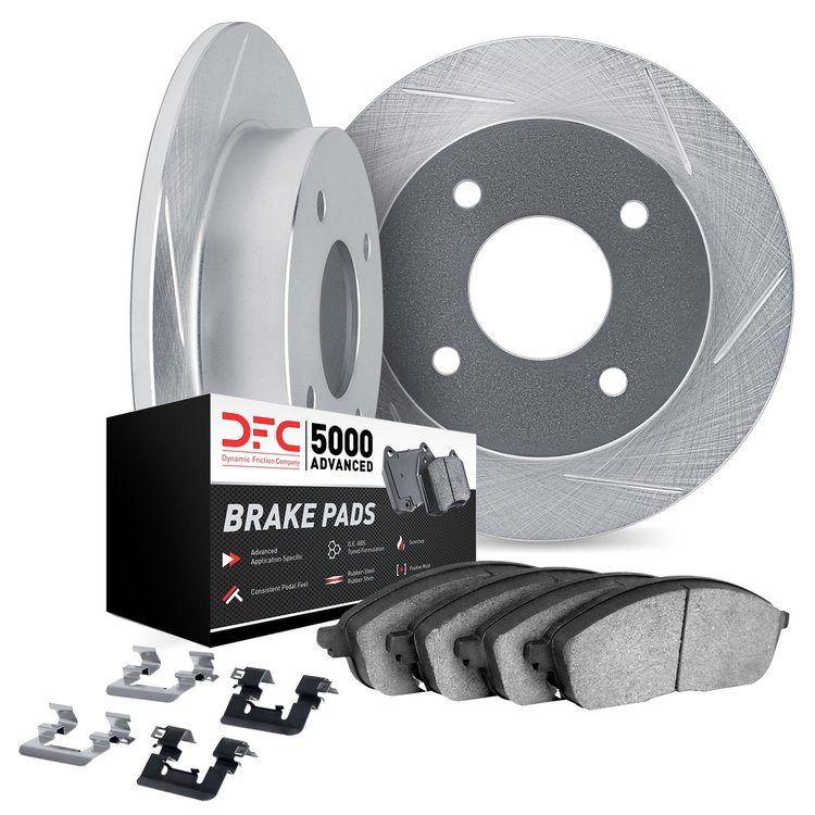 5512-80004 Slotted Brake Rotors w/5000 Advanced Brake Pads Kit & Hardware [Silver], 1974-1984 Ford/Lincoln/Mercury/Mazda, Positi