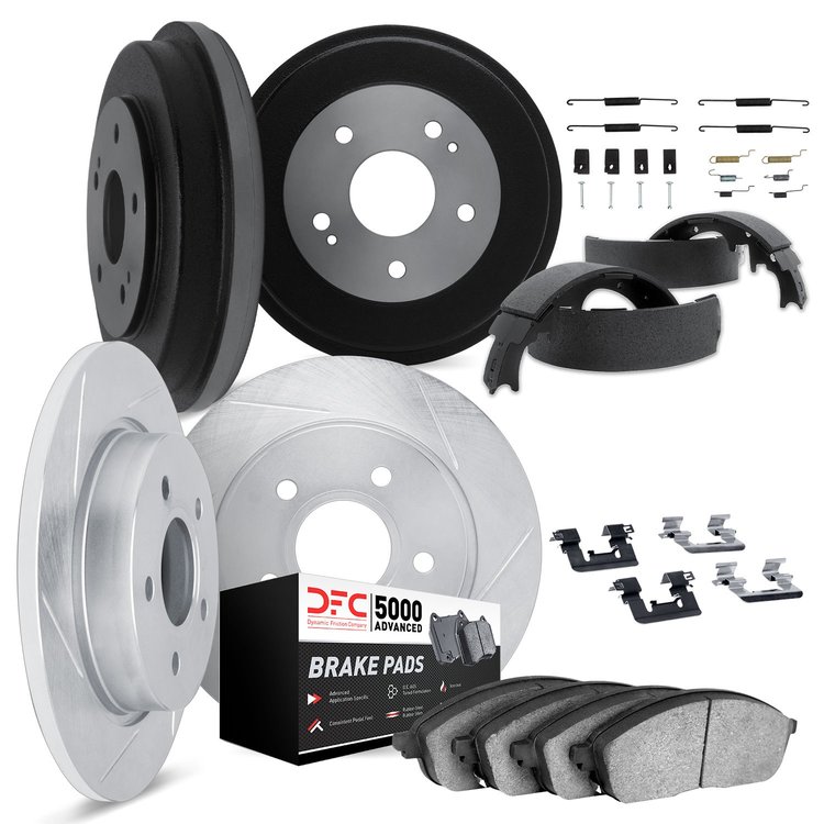 5514-01000 Slotted Brake Rotors w/5000 Advanced Brake Pads/Drums/Shoes & Hardware Kit [Silver], 1994-1995 Suzuki, Position: Fron