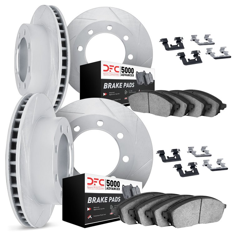 5514-54046 Slotted Brake Rotors w/5000 Advanced Brake Pads Kit & Hardware [Silver], 2003-2004 Ford/Lincoln/Mercury/Mazda, Positi