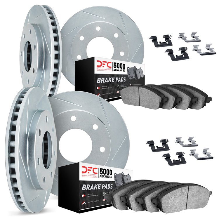 5514-54111 Slotted Brake Rotors w/5000 Advanced Brake Pads Kit & Hardware [Silver], 2012-2014 Ford/Lincoln/Mercury/Mazda, Positi