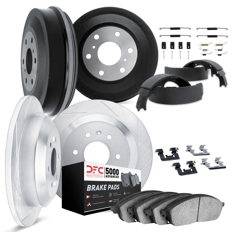 5514-76001 Slotted Brake Rotors w/5000 Advanced Brake Pads/Drums/Shoes & Hardware Kit [Silver], 1979-1980 Lexus/Toyota/Scion, Po