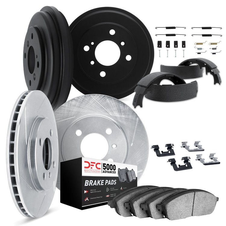 5514-76016 Slotted Brake Rotors w/5000 Advanced Brake Pads/Drums/Shoes & Hardware Kit [Silver], 1993-1997 Lexus/Toyota/Scion, Po