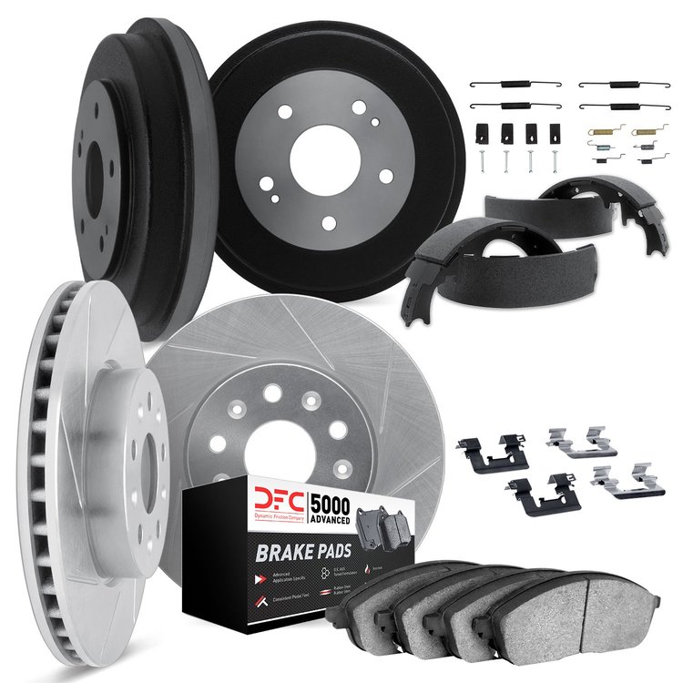5514-76033 Slotted Brake Rotors w/5000 Advanced Brake Pads/Drums/Shoes & Hardware Kit [Silver], 2003-2008 Multiple Makes/Models,