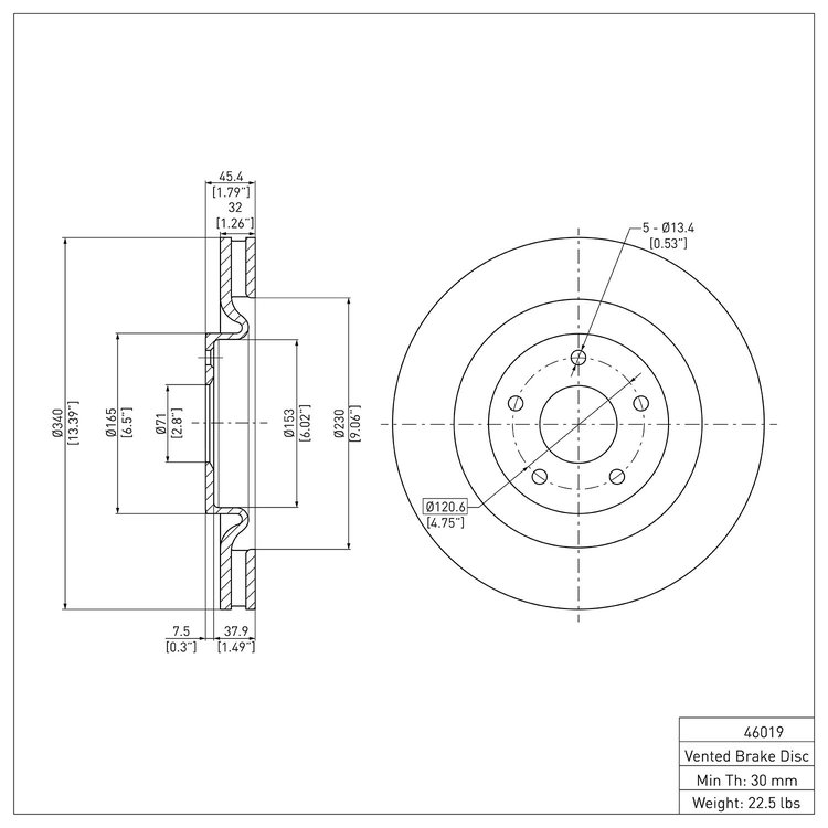 600-46019 Brake Rotor, 2005-2013 GM, Position: Front