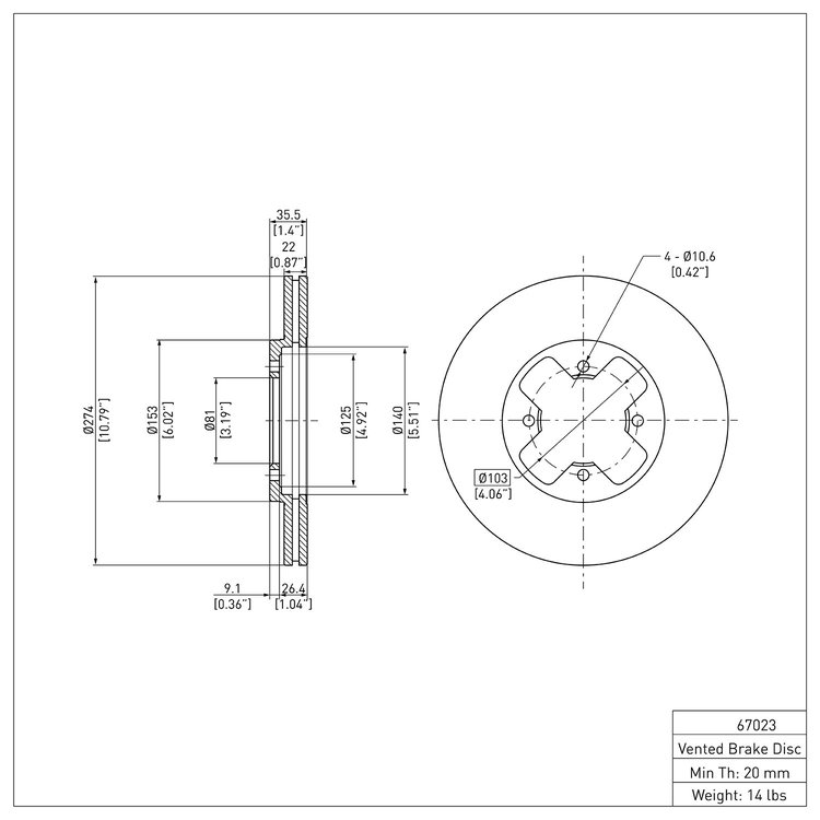600-67023 Brake Rotor, 1984-1985 Infiniti/Nissan, Position: Front