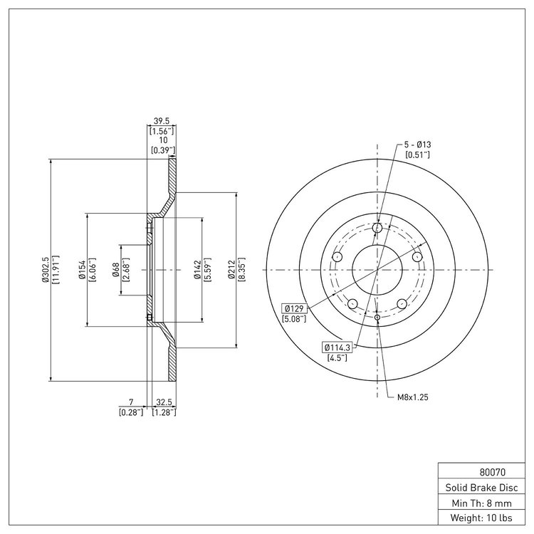 600-80070 Brake Rotor, 2013-2018 Ford/Lincoln/Mercury/Mazda, Position: Rear