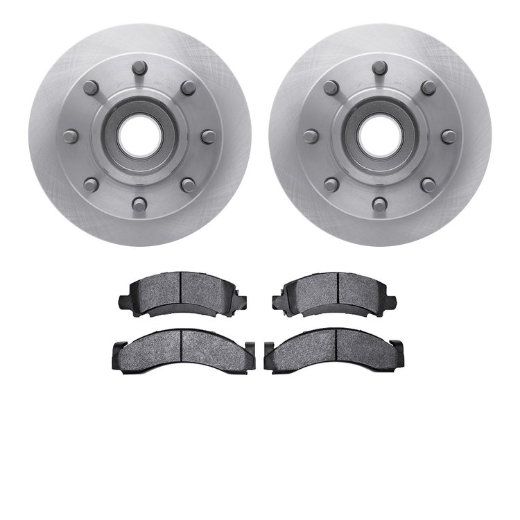 6202-48079 Brake Rotors w/Heavy-Duty Brake Pads Kit, 1974-1996 GM, Position: Front