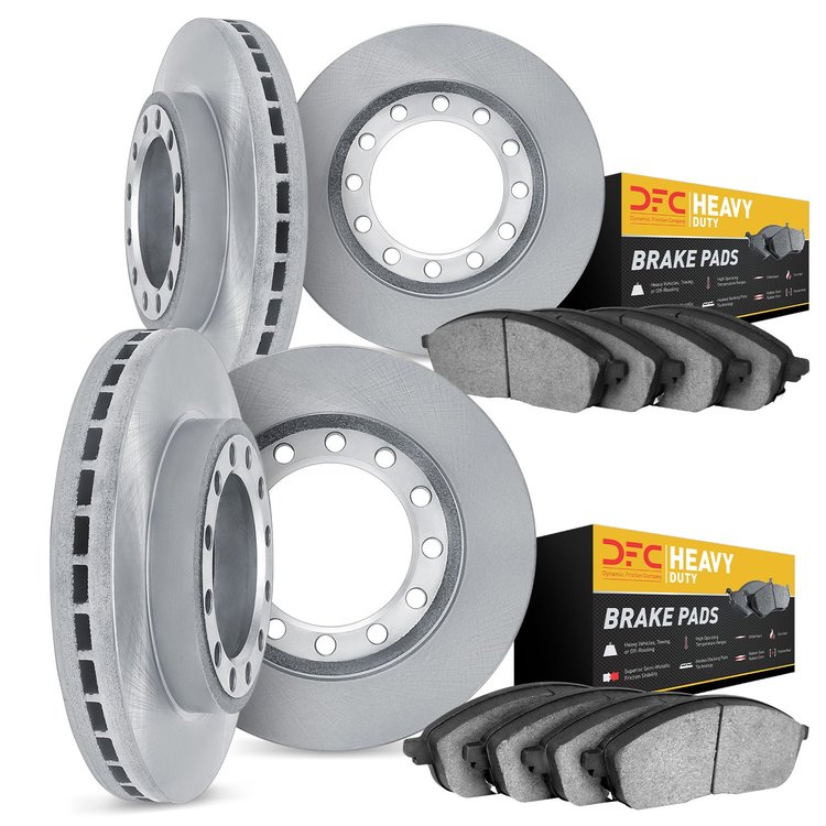 6204-72183 Brake Rotors w/Heavy-Duty Brake Pads Kit, 2010-2011 Freightliner, Position: Front and Rear