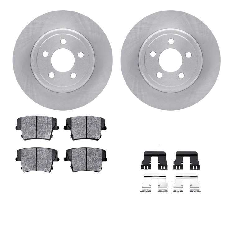 6212-39113 Brake Rotors w/Heavy-Duty Brake Pads Kit & Hardware, 2006-2008 Mopar, Position: Rear