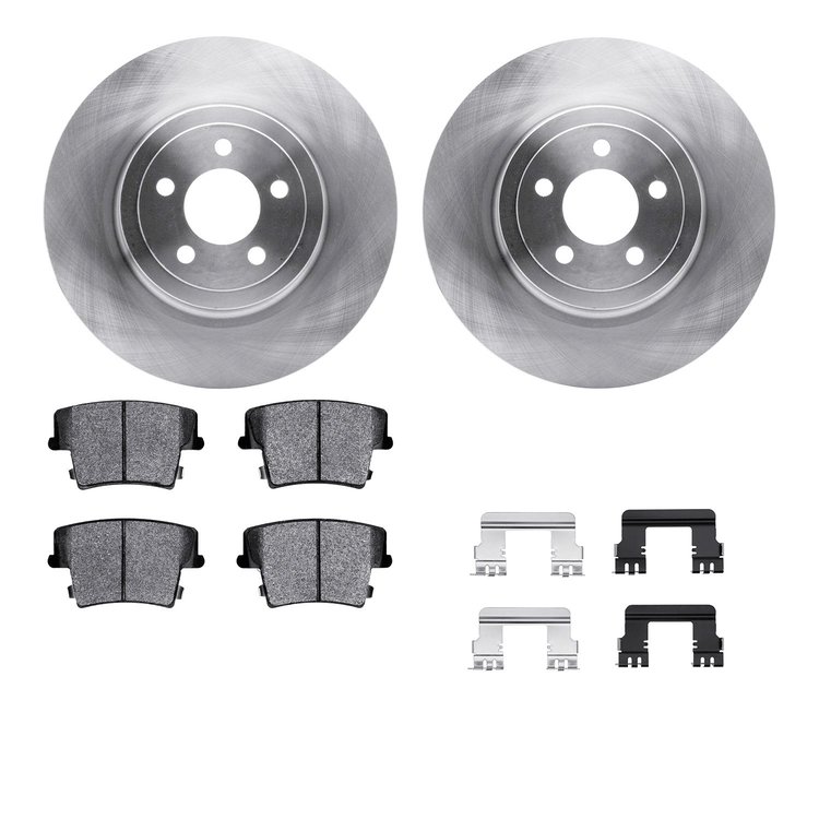 6212-39137 Brake Rotors w/Heavy-Duty Brake Pads Kit & Hardware, 2006-2014 Mopar, Position: Rear