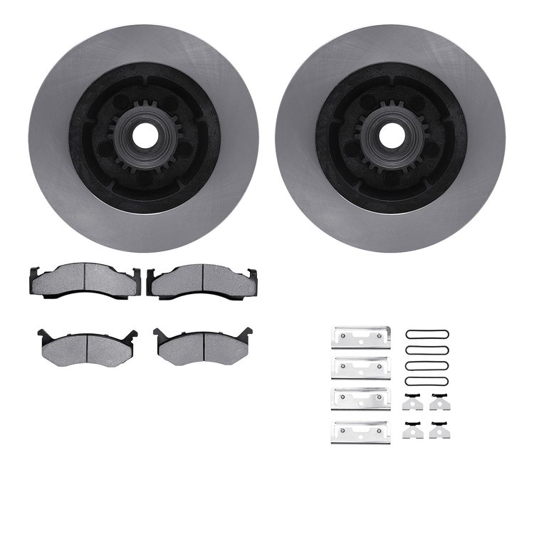 6212-39182 Brake Rotors w/Heavy-Duty Brake Pads Kit & Hardware, 1974-1984 Mopar, Position: Front