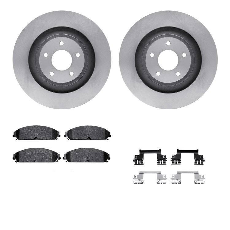 6212-40187 Brake Rotors w/Heavy-Duty Brake Pads Kit & Hardware, 2008-2014 Mopar, Position: Front