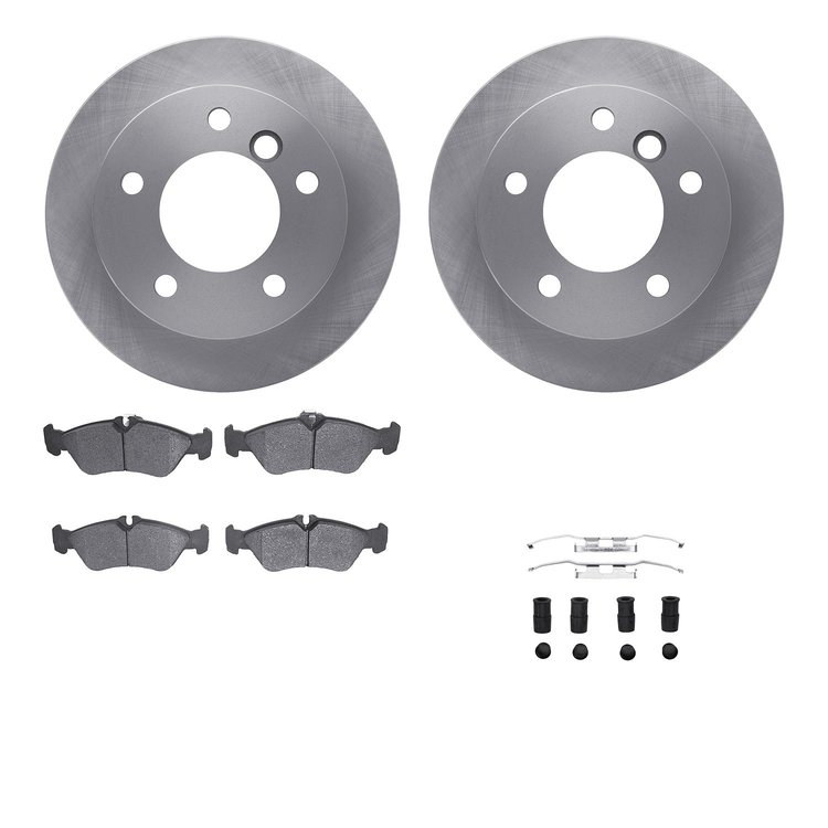6212-40238 Brake Rotors w/Heavy-Duty Brake Pads Kit & Hardware, 2002-2006 Multiple Makes/Models, Position: Rear