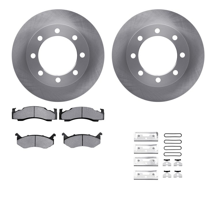 6212-40288 Brake Rotors w/Heavy-Duty Brake Pads Kit & Hardware, 1980-1993 Mopar, Position: Front