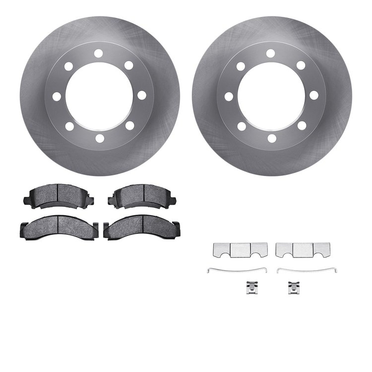 6212-40289 Brake Rotors w/Heavy-Duty Brake Pads Kit & Hardware, 1990-1993 Mopar, Position: Front