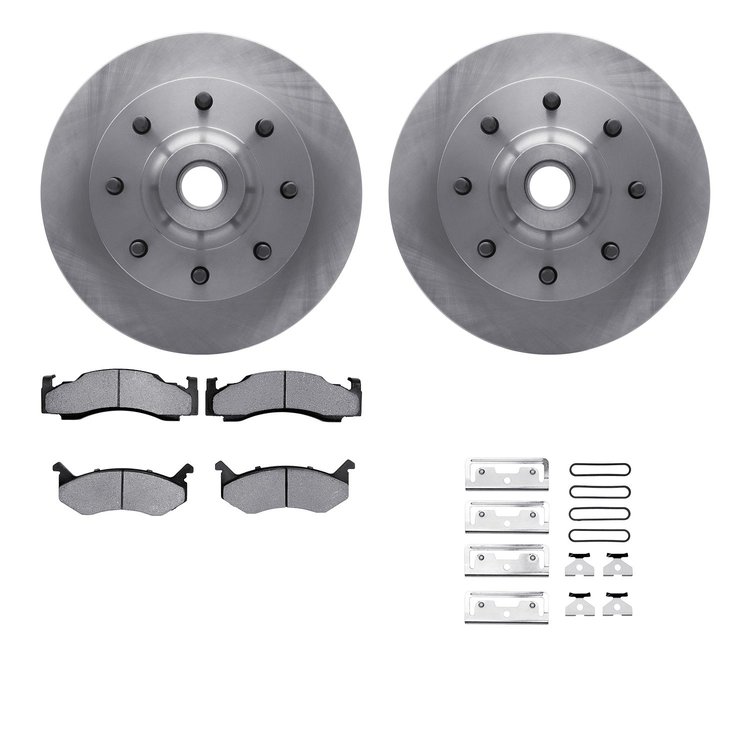 6212-40312 Brake Rotors w/Heavy-Duty Brake Pads Kit & Hardware, 1973-1977 Mopar, Position: Front