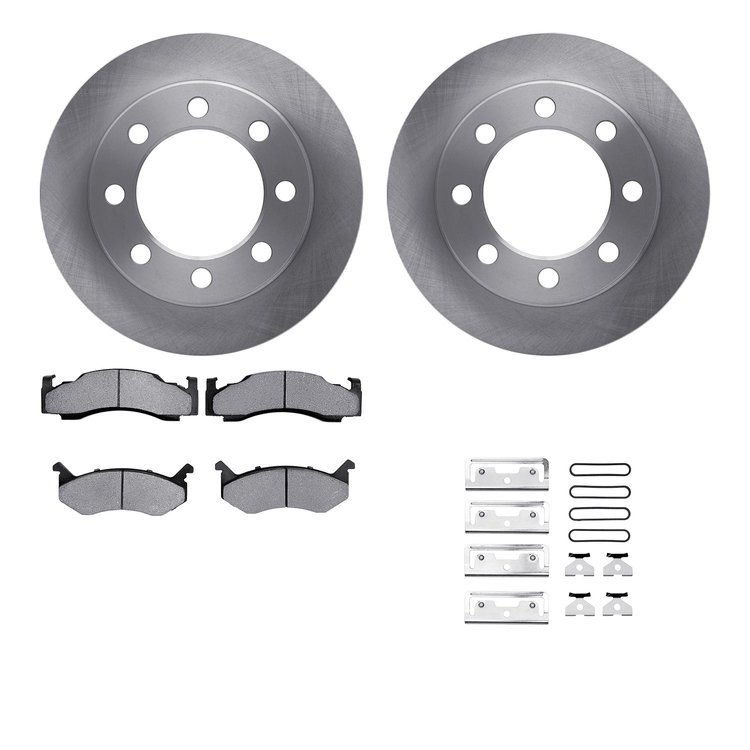 6212-40318 Brake Rotors w/Heavy-Duty Brake Pads Kit & Hardware, 1973-1997 Mopar, Position: Front