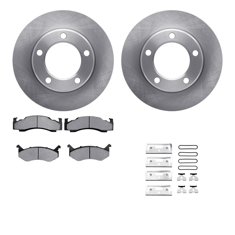 6212-40321 Brake Rotors w/Heavy-Duty Brake Pads Kit & Hardware, 1980-1993 Mopar, Position: Front