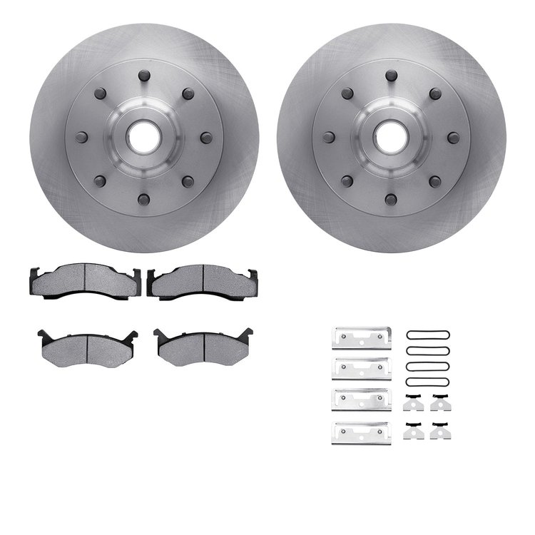 6212-40324 Brake Rotors w/Heavy-Duty Brake Pads Kit & Hardware, 1978-1997 Mopar, Position: Front
