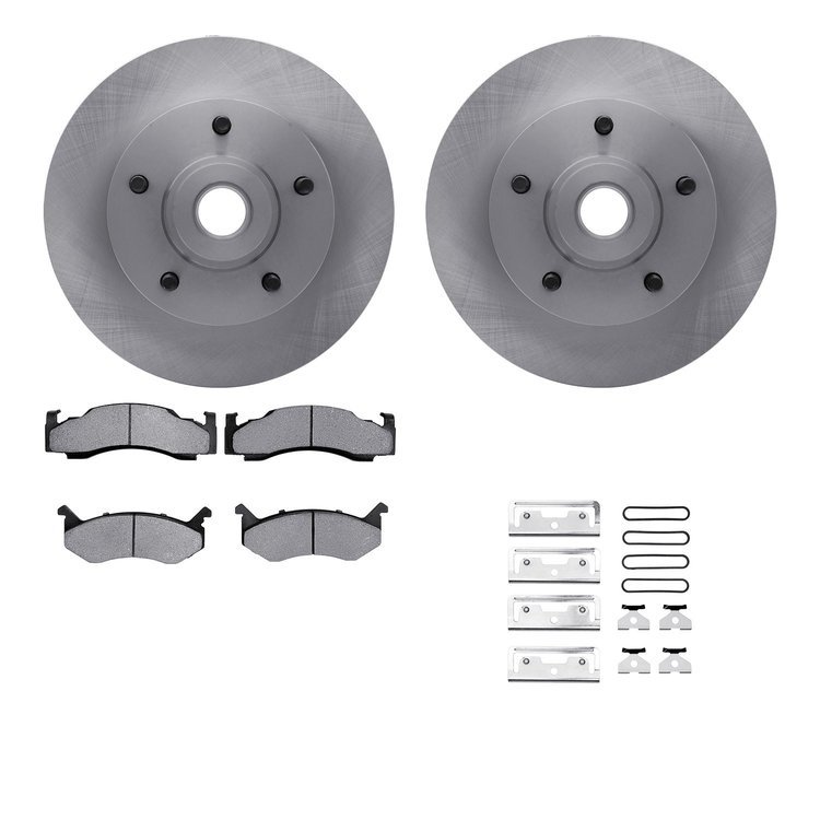 6212-40327 Brake Rotors w/Heavy-Duty Brake Pads Kit & Hardware, 1985-1997 Mopar, Position: Front