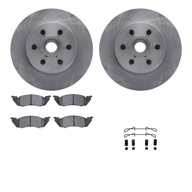 6212-40330 Brake Rotors w/Heavy-Duty Brake Pads Kit & Hardware, 1991-1996 Mopar, Position: Front