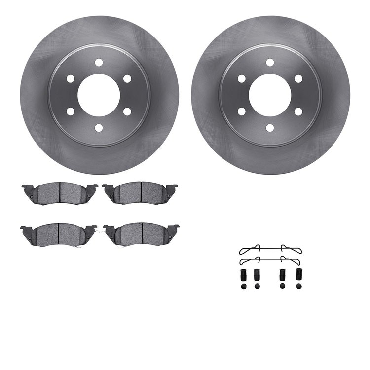 6212-40333 Brake Rotors w/Heavy-Duty Brake Pads Kit & Hardware, 1991-1996 Mopar, Position: Front