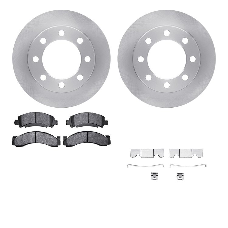 6212-40343 Brake Rotors w/Heavy-Duty Brake Pads Kit & Hardware, 1990-1993 Mopar, Position: Front