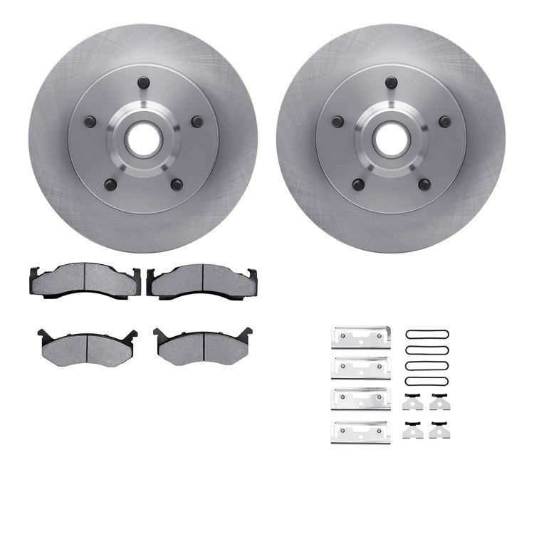 6212-40351 Brake Rotors w/Heavy-Duty Brake Pads Kit & Hardware, 1994-1997 Mopar, Position: Front
