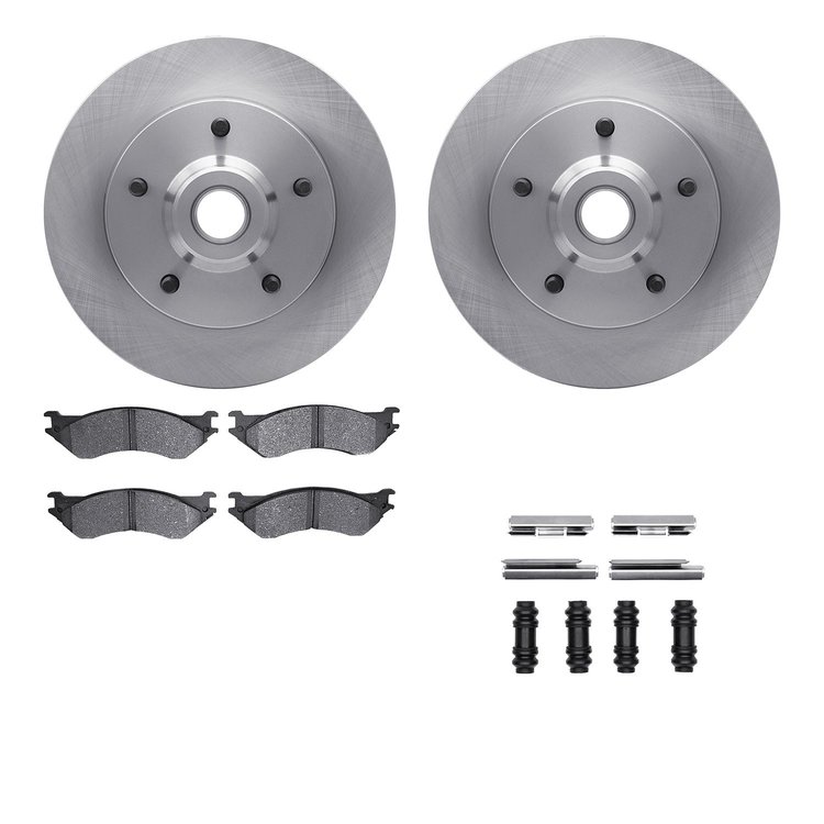 6212-40352 Brake Rotors w/Heavy-Duty Brake Pads Kit & Hardware, 1998-2002 Mopar, Position: Front