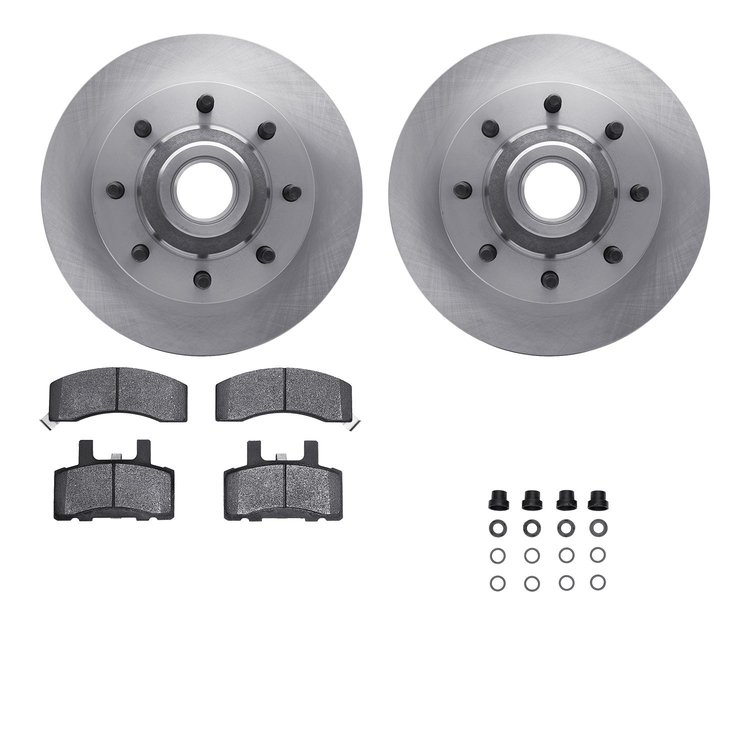 6212-40372 Brake Rotors w/Heavy-Duty Brake Pads Kit & Hardware, 1994-1999 Mopar, Position: Front