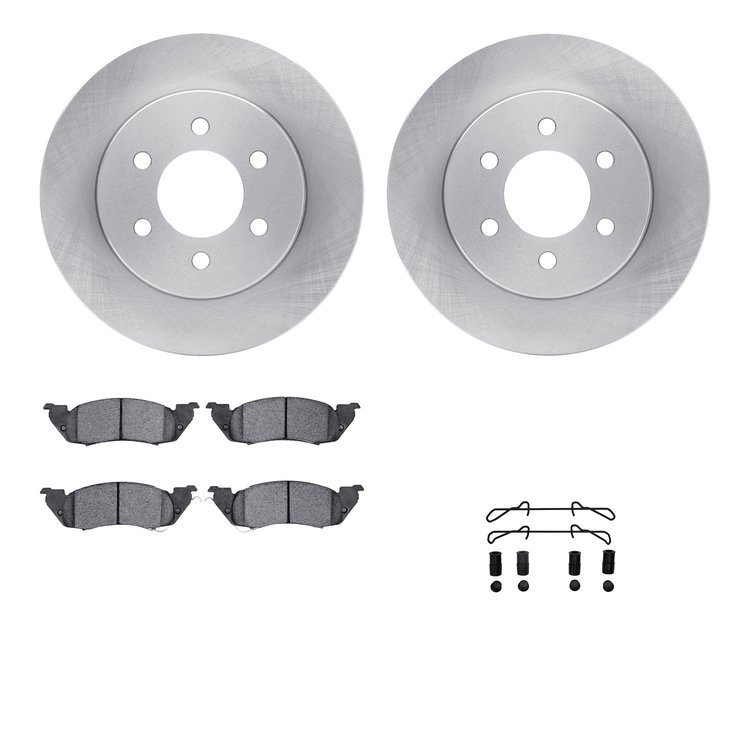 6212-40384 Brake Rotors w/Heavy-Duty Brake Pads Kit & Hardware, 1997-1998 Mopar, Position: Front