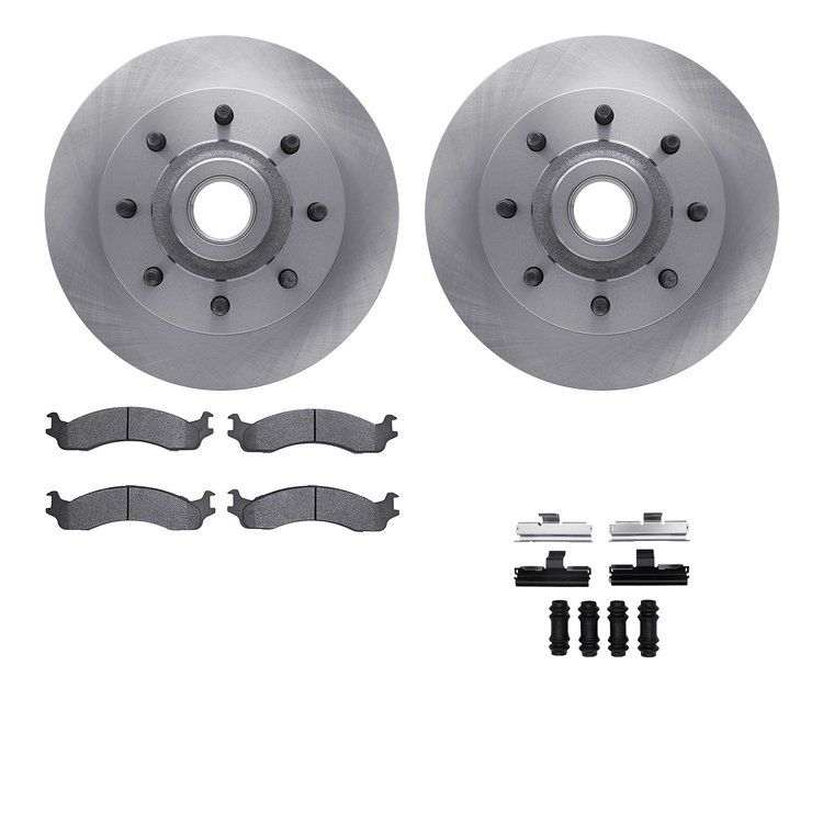 6212-40396 Brake Rotors w/Heavy-Duty Brake Pads Kit & Hardware, 1998-2003 Mopar, Position: Front