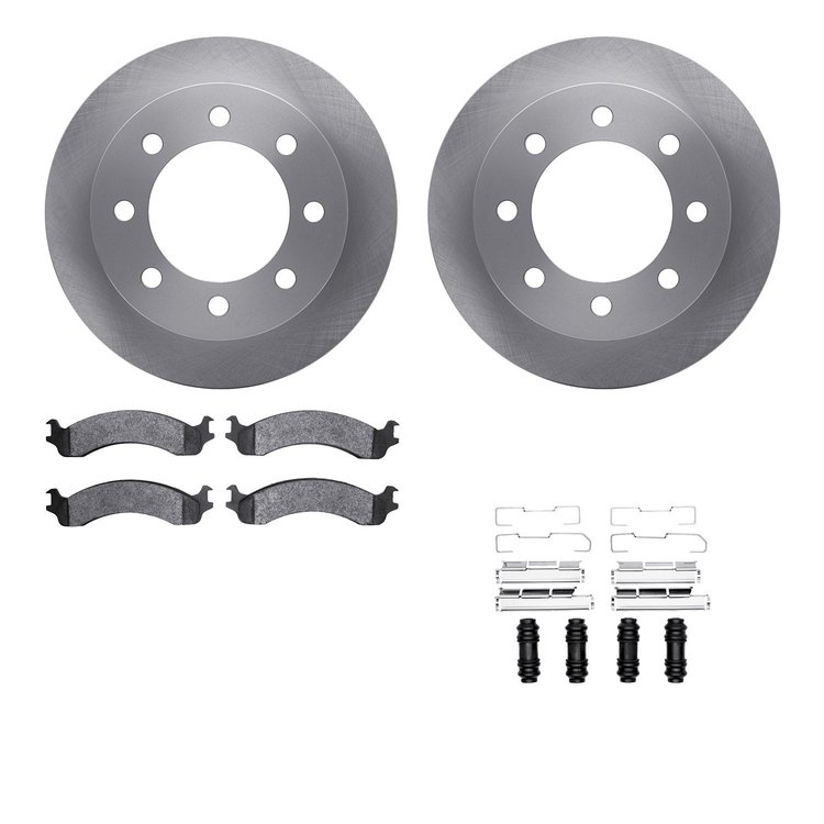 6212-40402 Brake Rotors w/Heavy-Duty Brake Pads Kit & Hardware, 2000-2002 Mopar, Position: Front